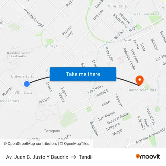 Av. Juan B. Justo Y Baudrix to Tandil map