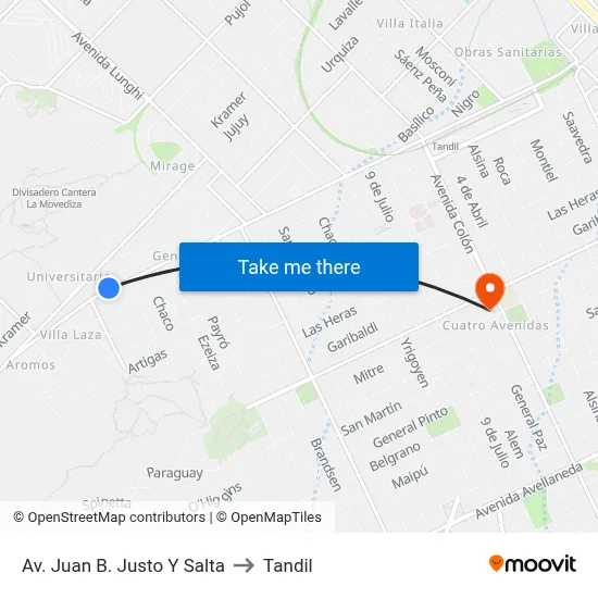Av. Juan B. Justo Y Salta to Tandil map
