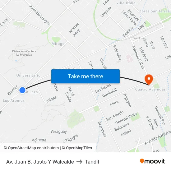 Av. Juan B. Justo Y Walcalde to Tandil map