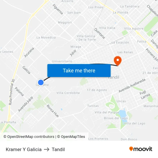 Kramer Y Galicia to Tandil map