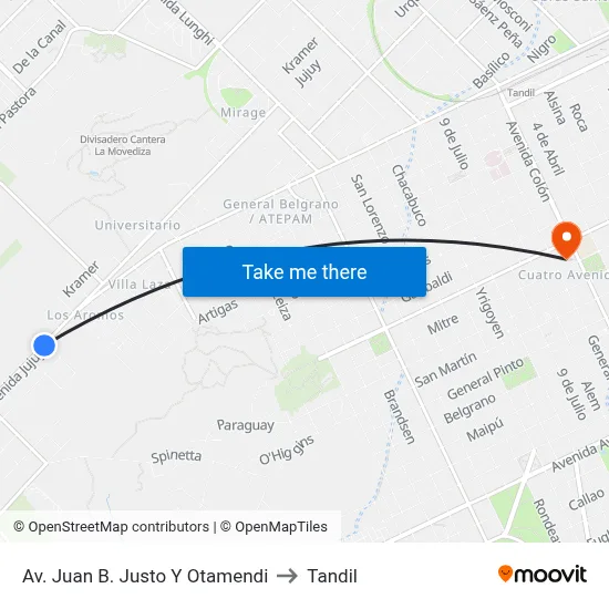 Av. Juan B. Justo Y Otamendi to Tandil map