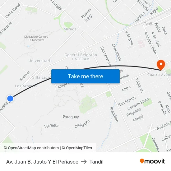 Av. Juan B. Justo Y El Peñasco to Tandil map