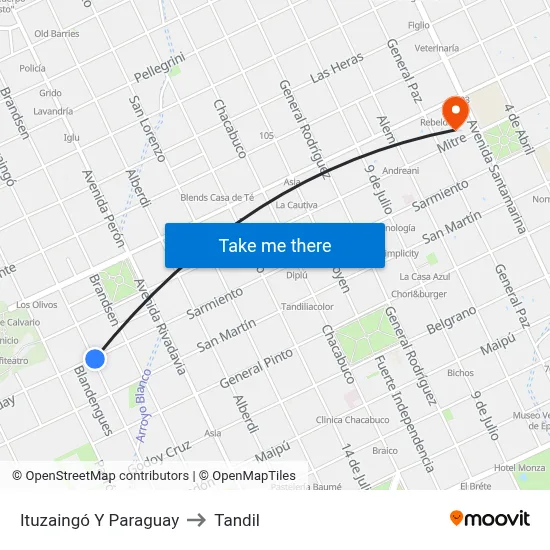 Ituzaingó Y Paraguay to Tandil map