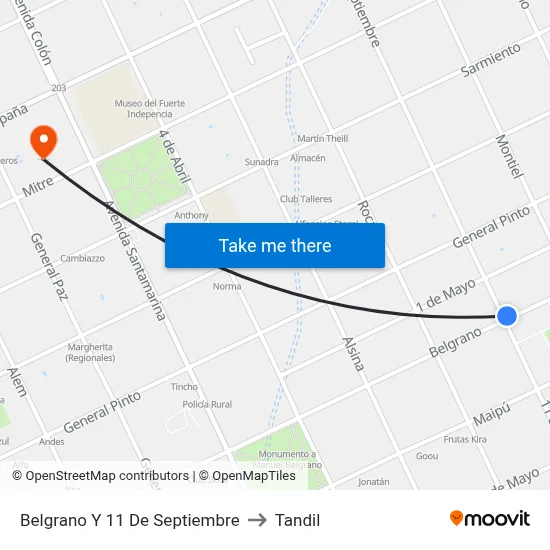 Belgrano Y 11 De Septiembre to Tandil map