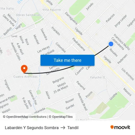 Labardén Y Segundo Sombra to Tandil map