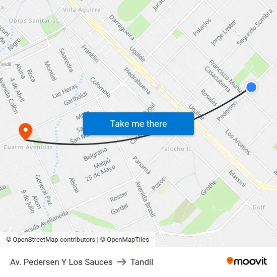 Av. Pedersen Y Los Sauces to Tandil map
