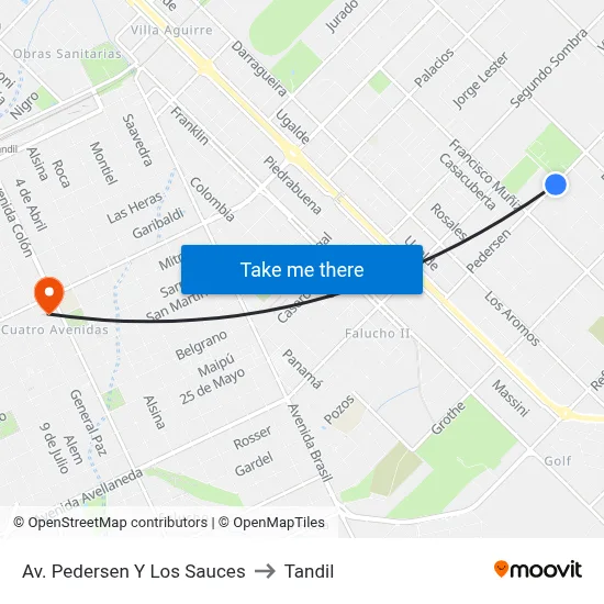 Av. Pedersen Y Los Sauces to Tandil map