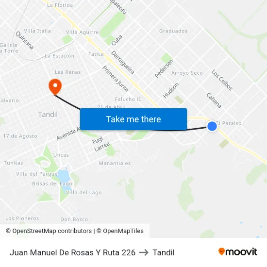 Juan Manuel De Rosas Y Ruta 226 to Tandil map