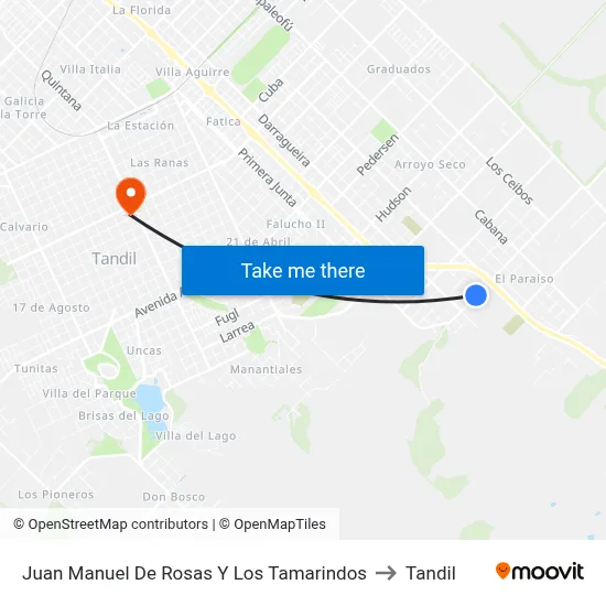 Juan Manuel De Rosas Y Los Tamarindos to Tandil map