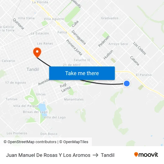 Juan Manuel De Rosas Y Los Aromos to Tandil map