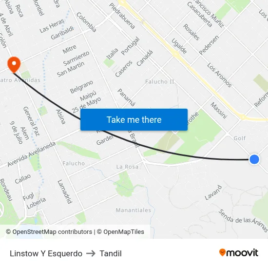 Linstow Y Esquerdo to Tandil map