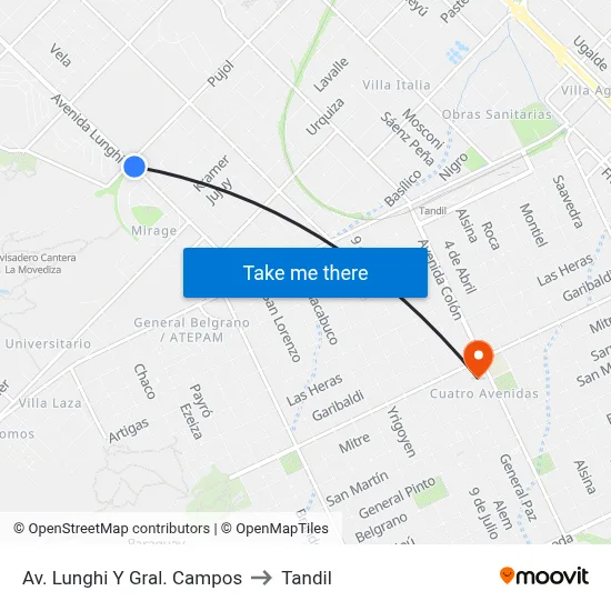 Av. Lunghi Y Gral. Campos to Tandil map