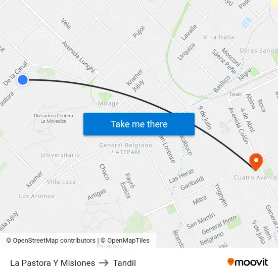 La Pastora Y Misiones to Tandil map