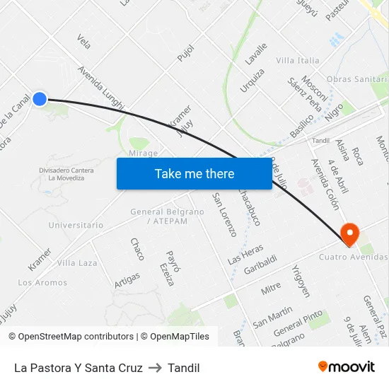 La Pastora Y Santa Cruz to Tandil map