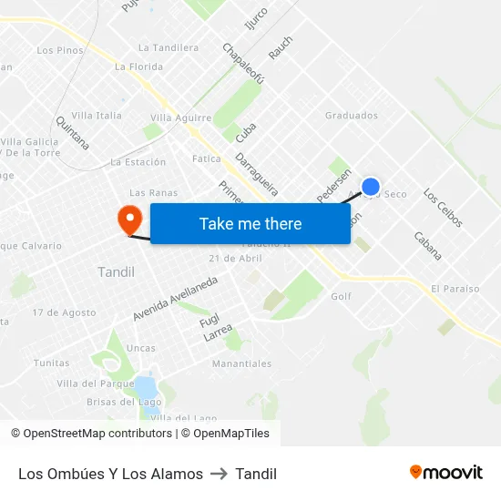 Los Ombúes Y Los Alamos to Tandil map