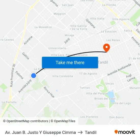 Av. Juan B. Justo Y Giuseppe Cimma to Tandil map