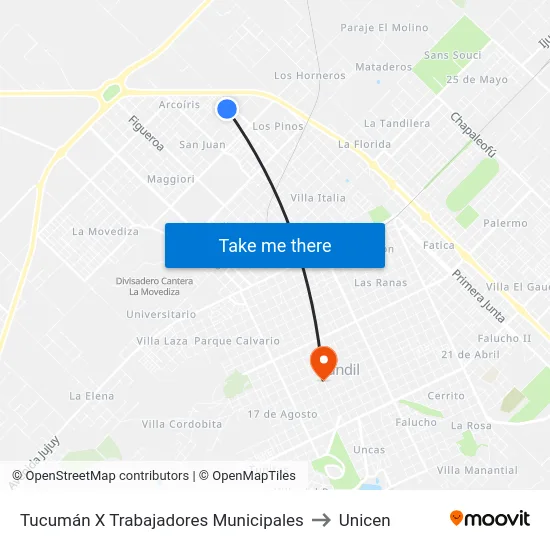 Tucumán X Trabajadores Municipales to Unicen map