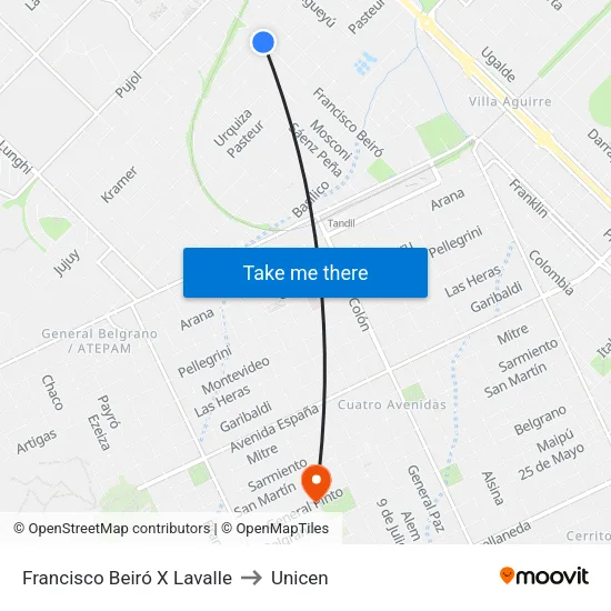 Francisco Beiró X Lavalle to Unicen map
