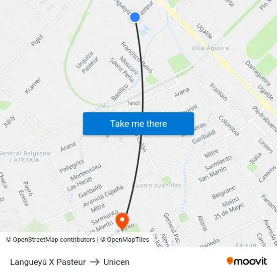 Langueyú X Pasteur to Unicen map