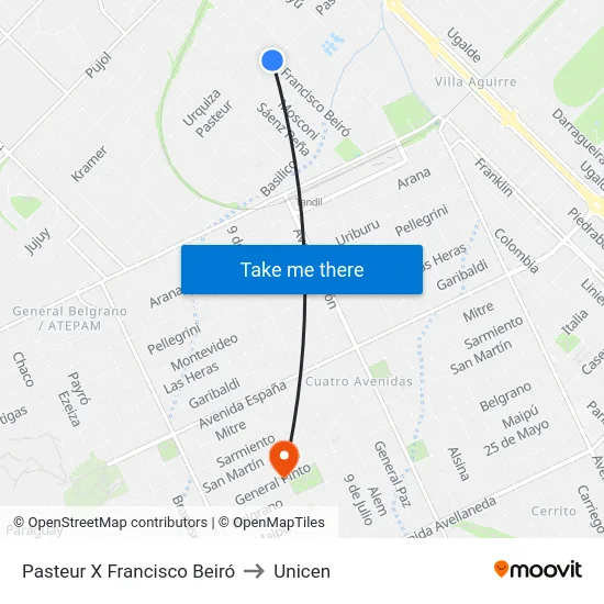 Pasteur X Francisco Beiró to Unicen map