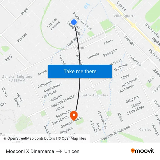 Mosconi X Dinamarca to Unicen map