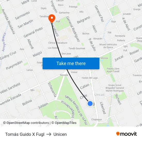 Tomás Guido X Fugl to Unicen map