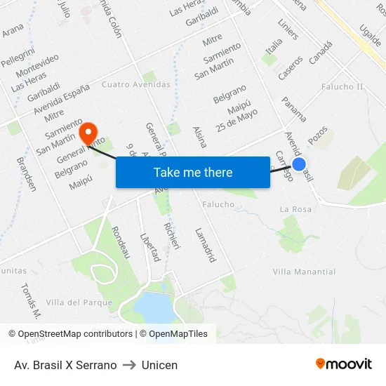 Av. Brasil X Serrano to Unicen map