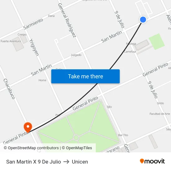 San Martín X 9 De Julio to Unicen map