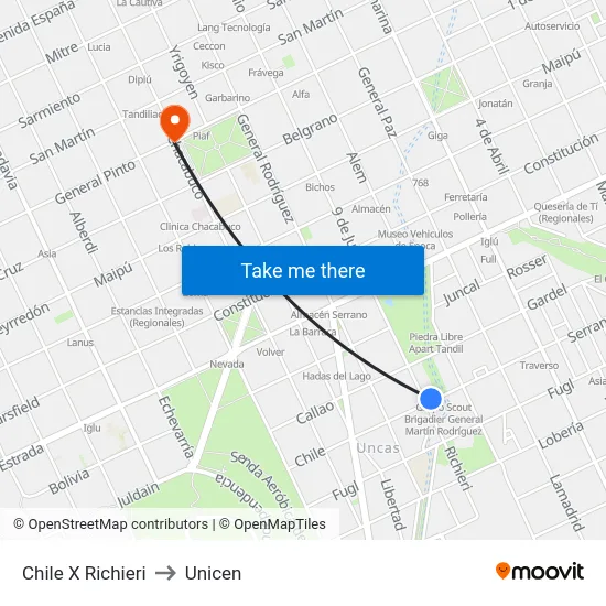 Chile X Richieri to Unicen map