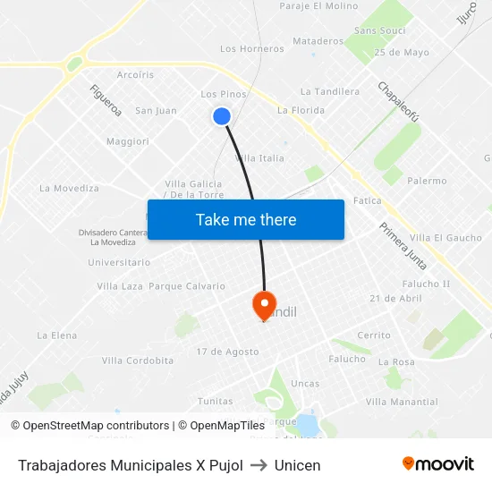 Trabajadores Municipales X Pujol to Unicen map