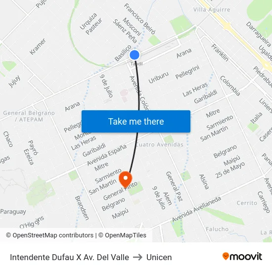 Intendente Dufau X Av. Del Valle to Unicen map