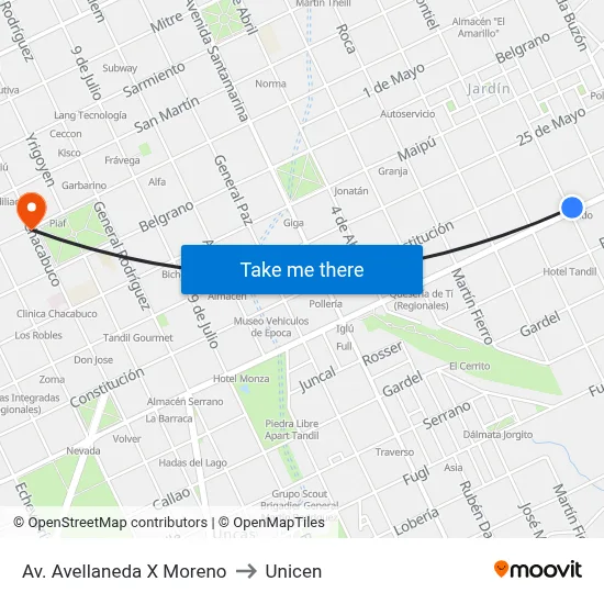 Av. Avellaneda X Moreno to Unicen map