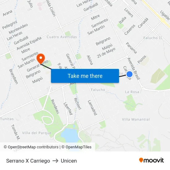 Serrano X Carriego to Unicen map