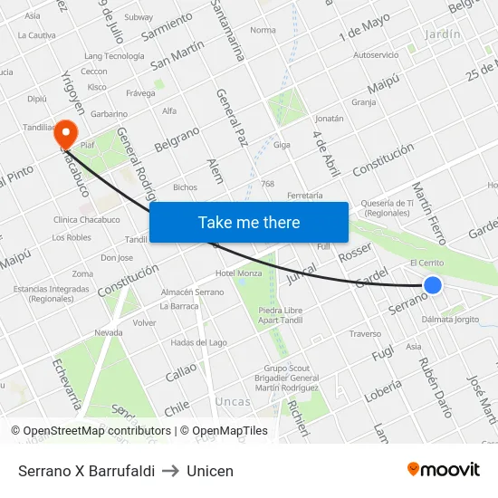 Serrano X Barrufaldi to Unicen map