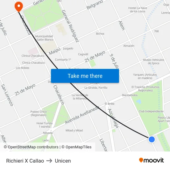Richieri X Callao to Unicen map