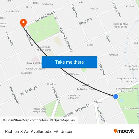 Richieri X Av. Avellaneda to Unicen map
