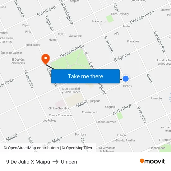 9 De Julio X Maipú to Unicen map