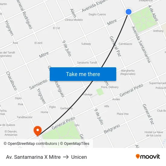 Av. Santamarina X Mitre to Unicen map