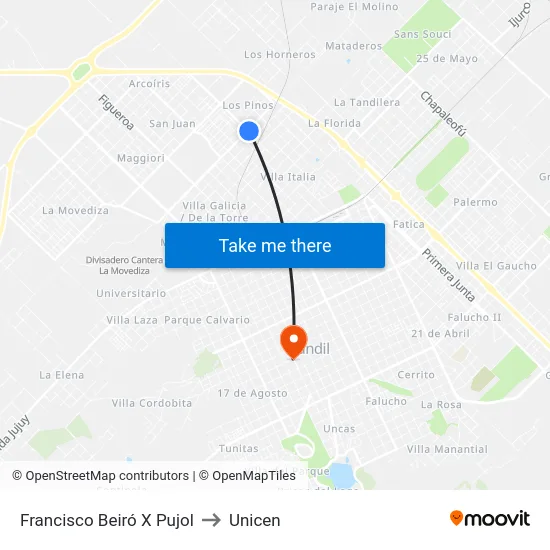 Francisco Beiró X Pujol to Unicen map