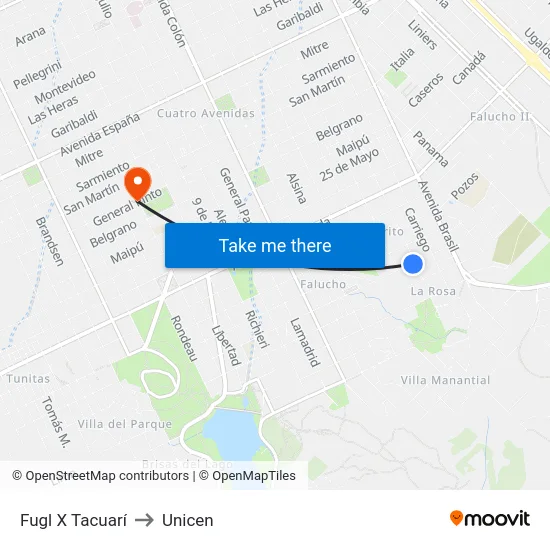 Fugl X Tacuarí to Unicen map