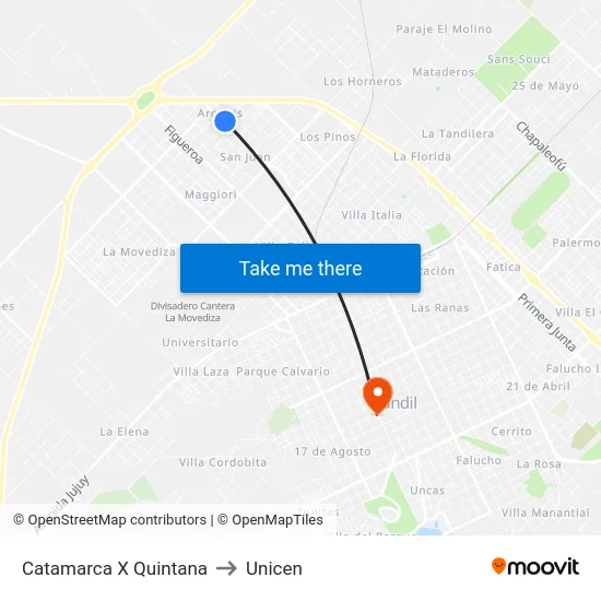 Catamarca X Quintana to Unicen map