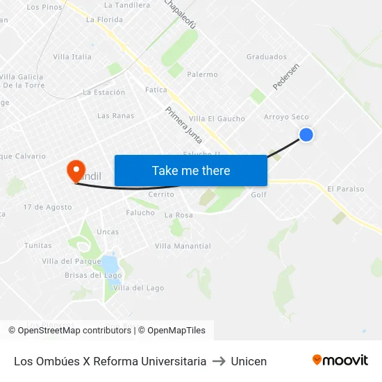 Los Ombúes X Reforma Universitaria to Unicen map