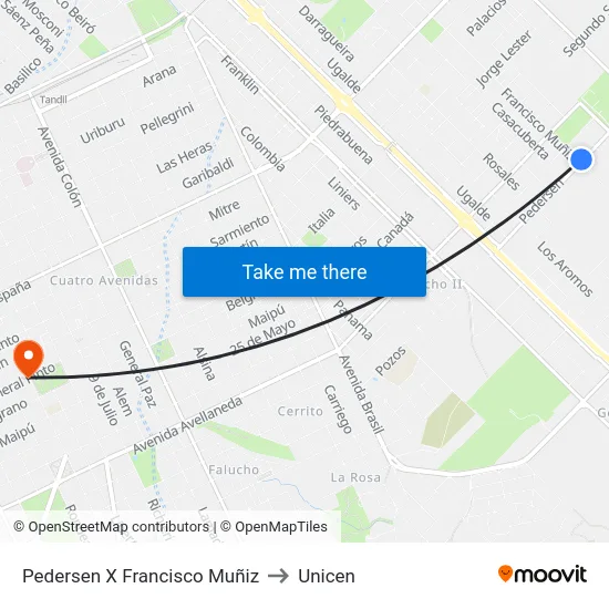 Pedersen X Francisco Muñiz to Unicen map