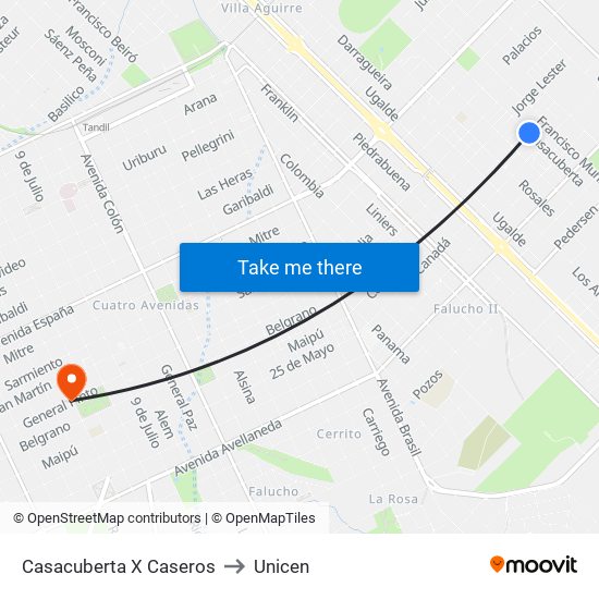Casacuberta X Caseros to Unicen map