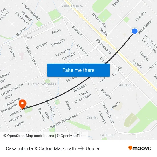 Casacuberta X Carlos Marzoratti to Unicen map