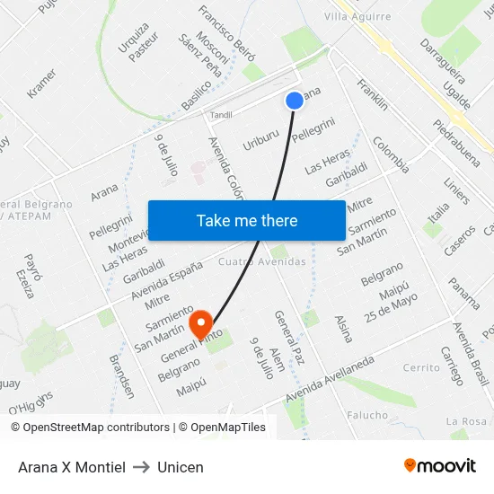 Arana X Montiel to Unicen map