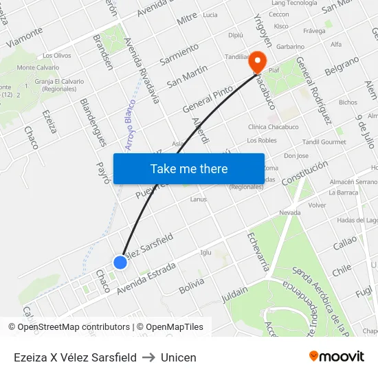 Ezeiza X Vélez Sarsfield to Unicen map