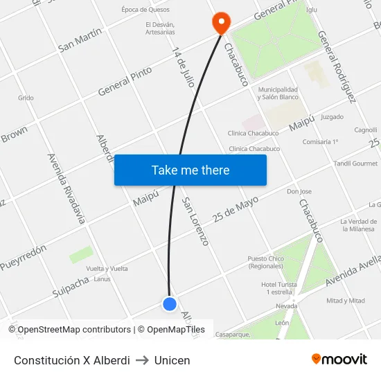 Constitución X Alberdi to Unicen map