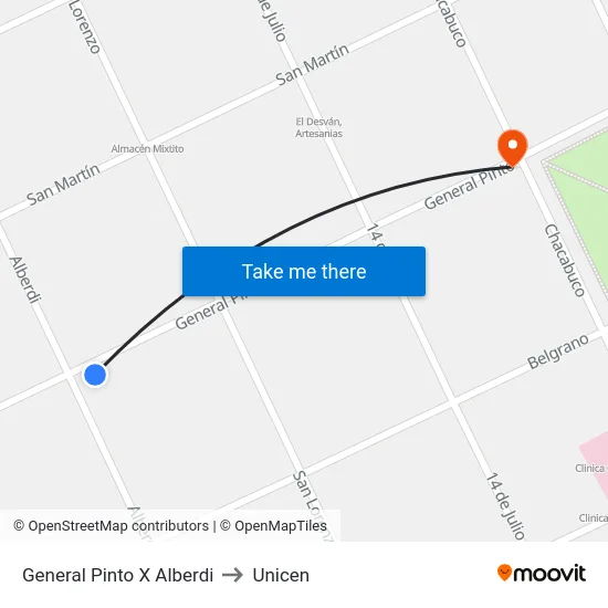 General Pinto X Alberdi to Unicen map