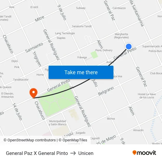 General Paz X General Pinto to Unicen map